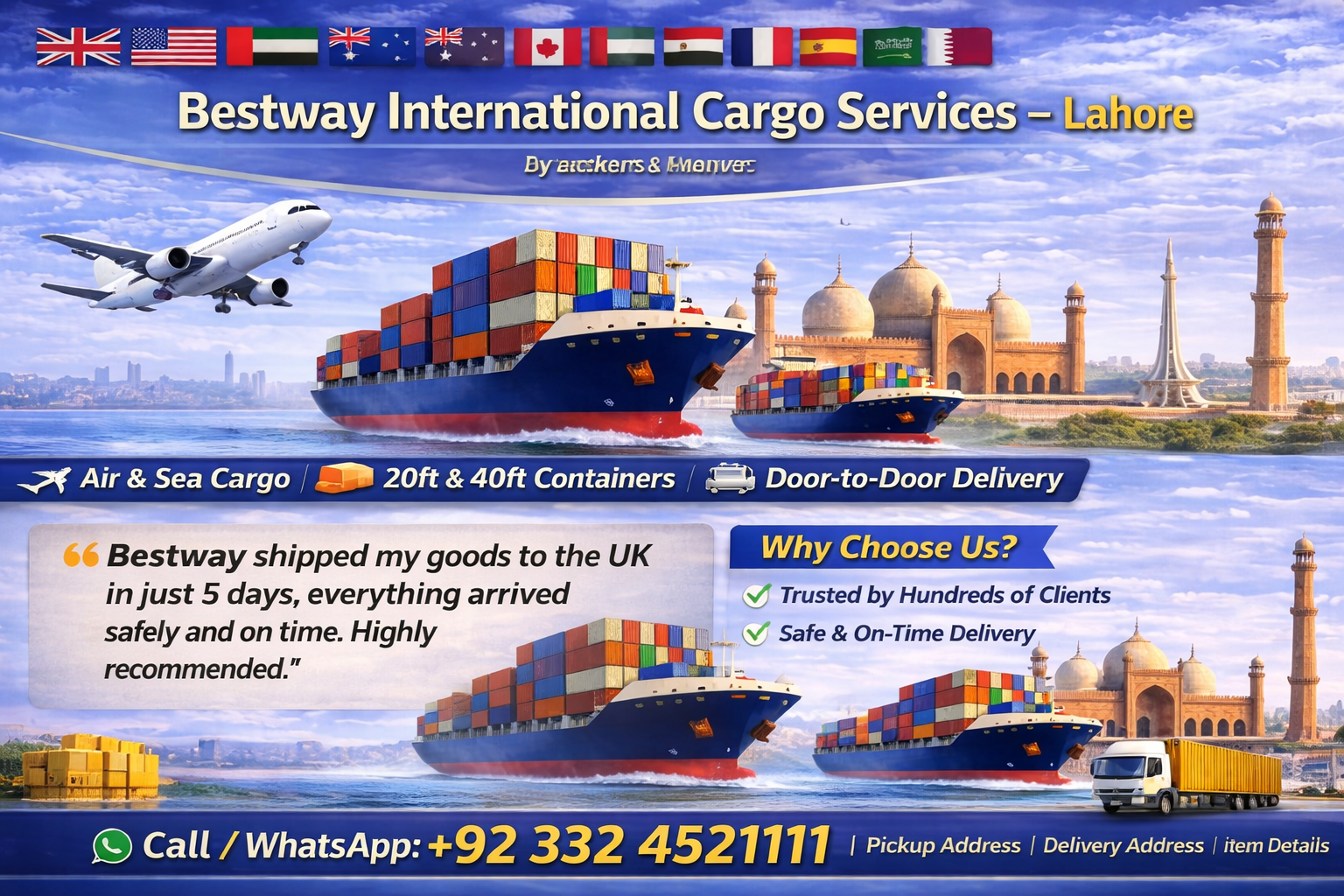 International Cargo Services in Lahore Pakistan