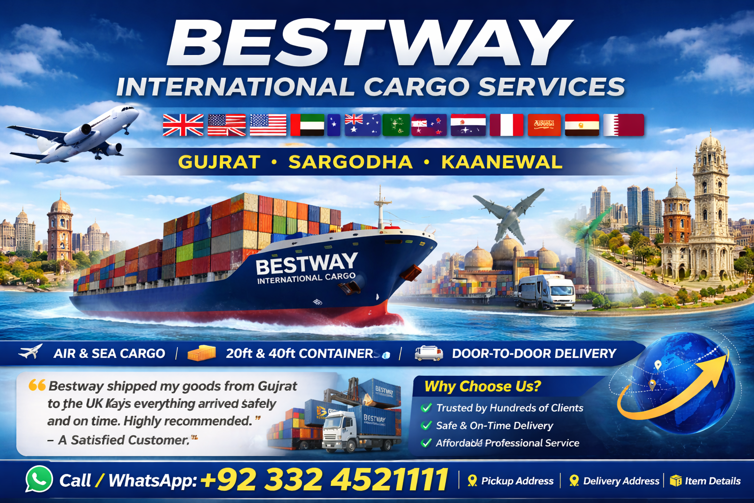 International Cargo Services in Gujrat, Sargodha & Khanewal