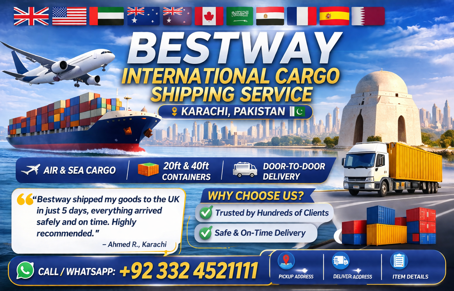 Bestway International Cargo Shipping Service in Karachi Pakistan