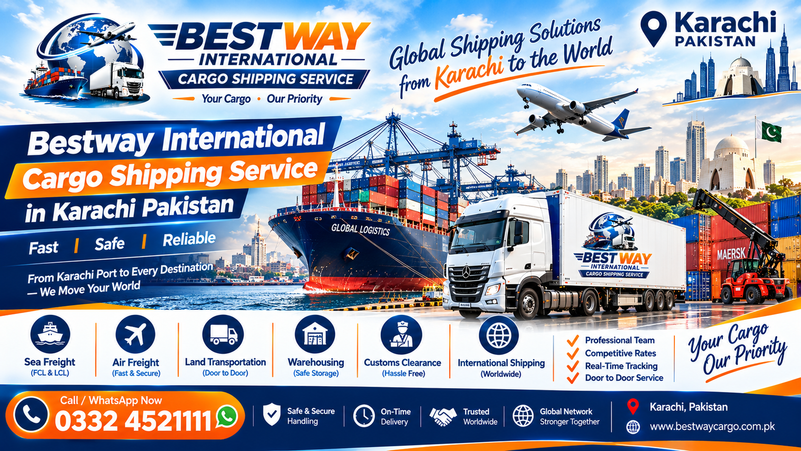 Bestway International Cargo Shipping Service in Karachi Pakistan for sea, air and land freight