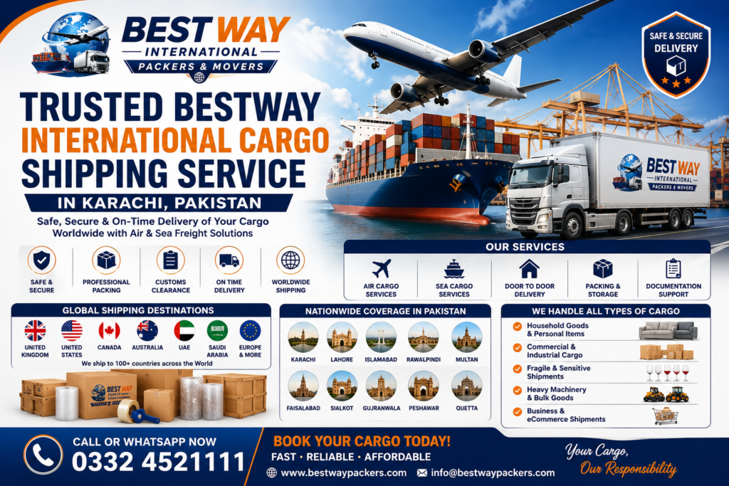 Trusted International Cargo Shipping Service in Karachi Pakistan by Bestway International Packers and Movers