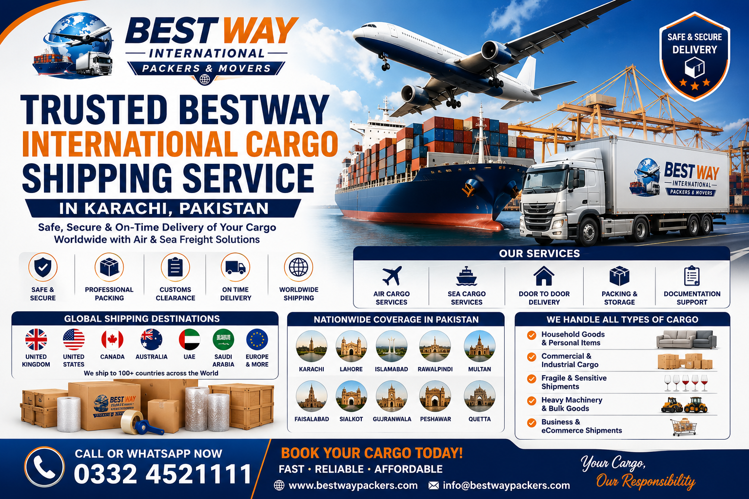 Trusted International Cargo Shipping Service in Karachi Pakistan by Bestway International Packers and Movers
