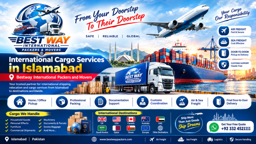 International cargo services in Islamabad by Bestway International Packers and Movers